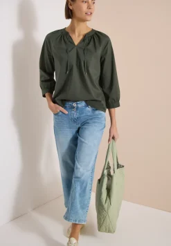 Blouse met 3/4 mouwen en gespleten hals in effen kleur