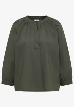 Blouse met 3/4 mouwen en gespleten hals in effen kleur