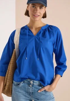 Blouse met 3/4 mouwen en gespleten hals in effen kleur