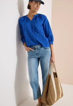 Blouse met 3/4 mouwen en gespleten hals in effen kleur