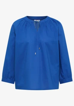 Blouse met 3/4 mouwen en gespleten hals in effen kleur
