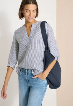 Blouse met 3/4 mouwen en gespleten hals in linnen