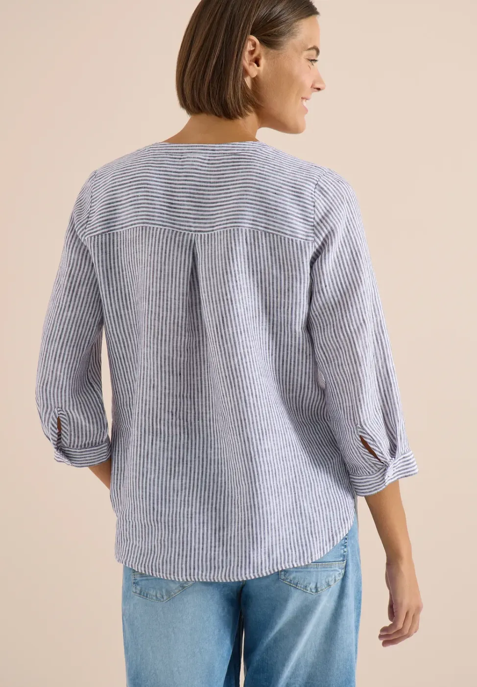 Blouse met 3/4 mouwen en gespleten hals in linnen