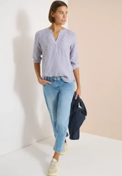 Blouse met 3/4 mouwen en gespleten hals in linnen