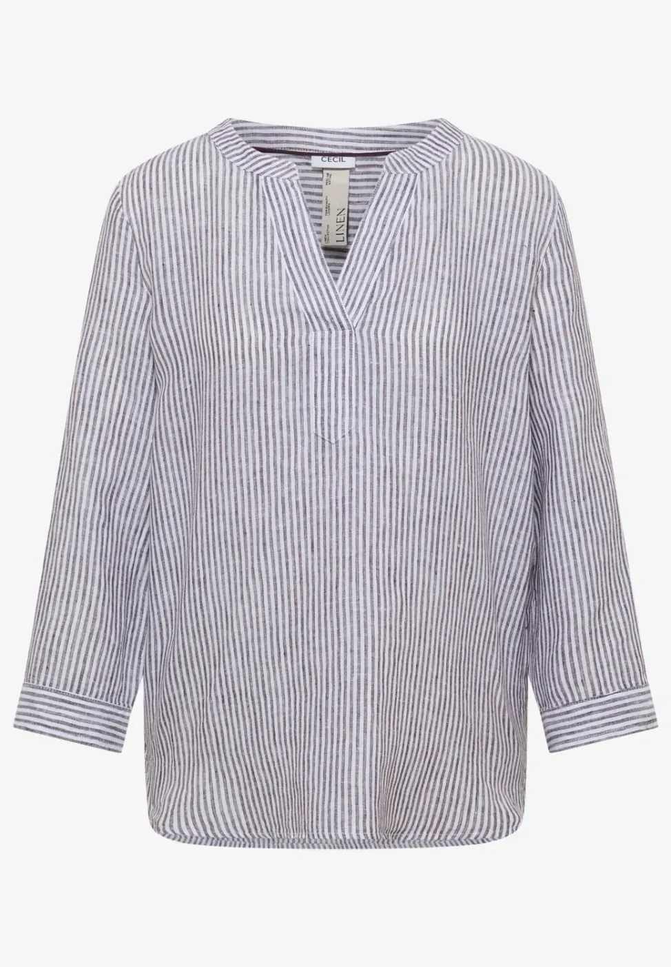 Blouse met 3/4 mouwen en gespleten hals in linnen