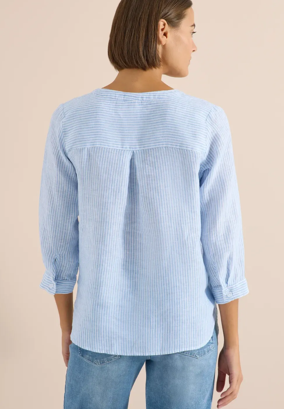 Blouse met 3/4 mouwen en gespleten hals in linnen