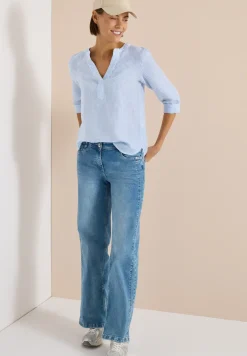 Blouse met 3/4 mouwen en gespleten hals in linnen