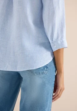 Blouse met 3/4 mouwen en gespleten hals in linnen