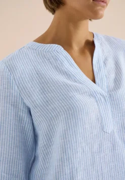 Blouse met 3/4 mouwen en gespleten hals in linnen