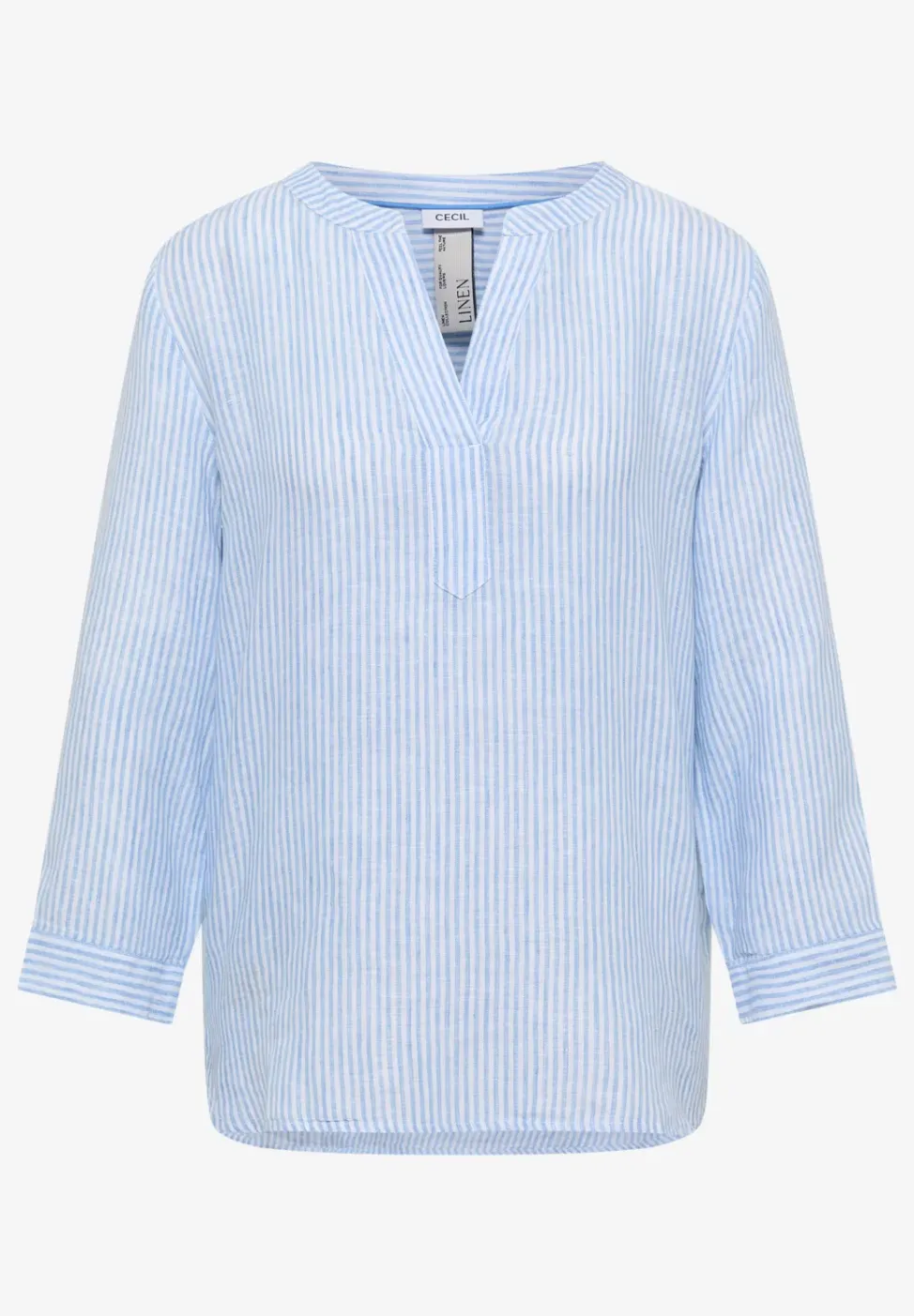 Blouse met 3/4 mouwen en gespleten hals in linnen