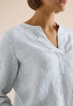 Blouse met 3/4 mouwen en gespleten hals in linnen