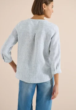 Blouse met 3/4 mouwen en gespleten hals in linnen