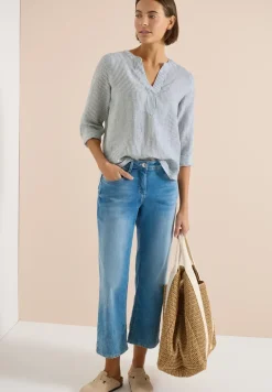 Blouse met 3/4 mouwen en gespleten hals in linnen