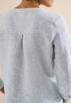 Blouse met 3/4 mouwen en gespleten hals in linnen