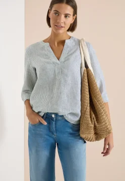 Blouse met 3/4 mouwen en gespleten hals in linnen