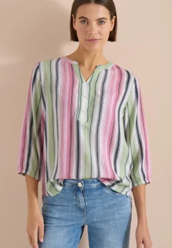 Blouse met 3/4 mouwen en meerkleurige strepen