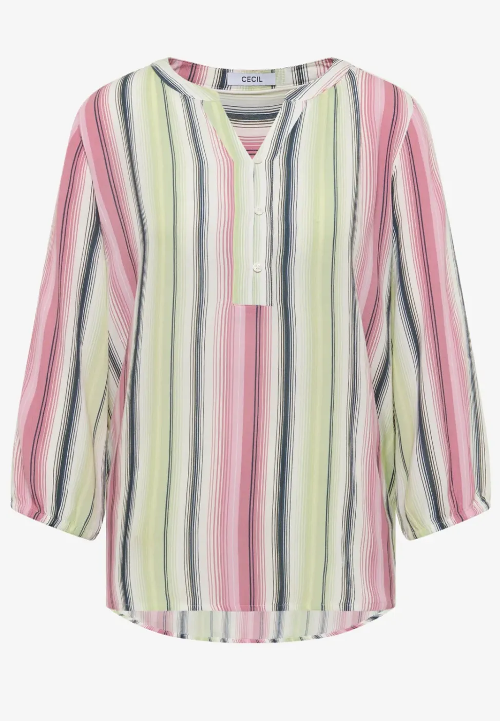 Blouse met 3/4 mouwen en meerkleurige strepen