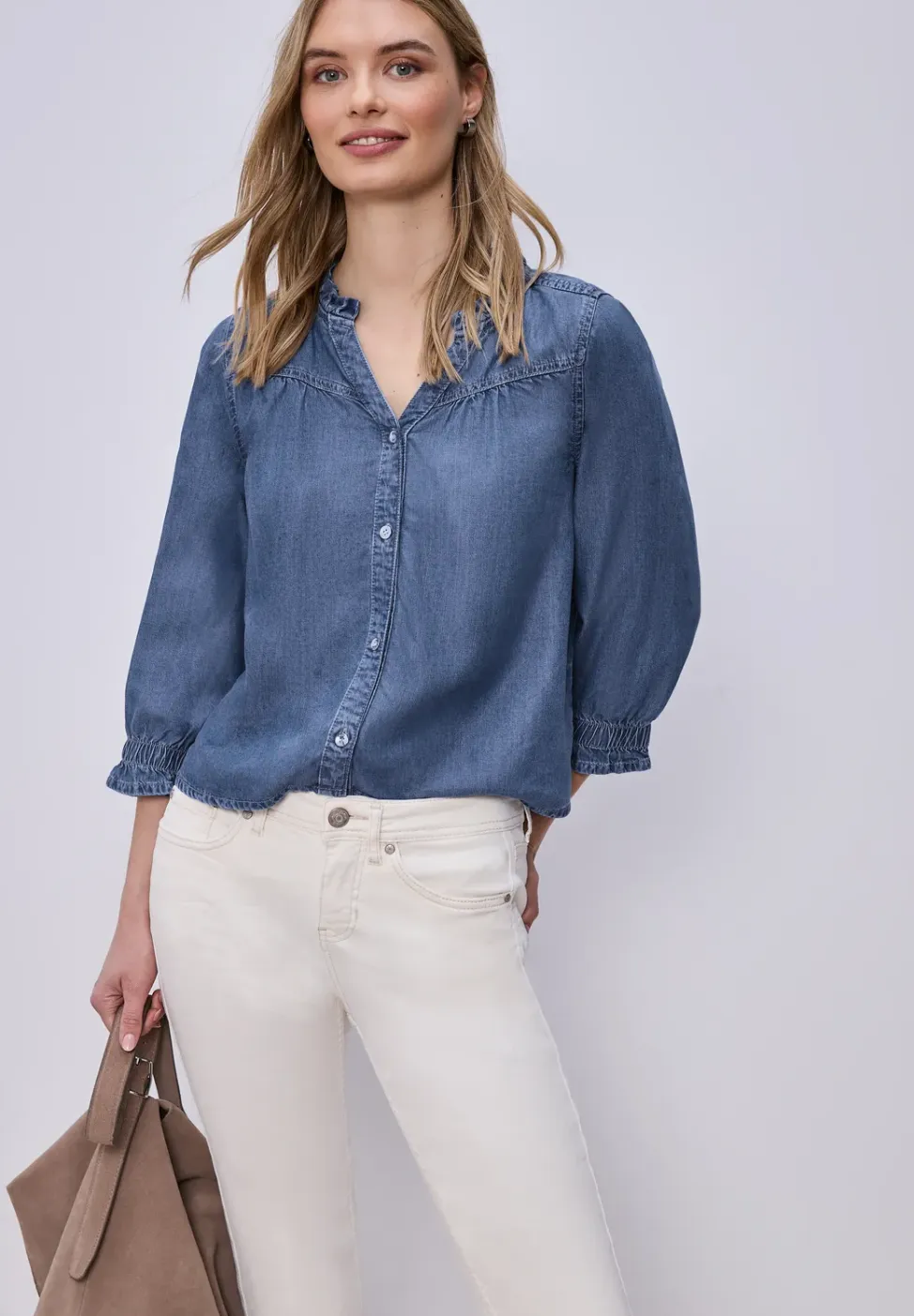 Blouse met 3/4 mouwen en ruches