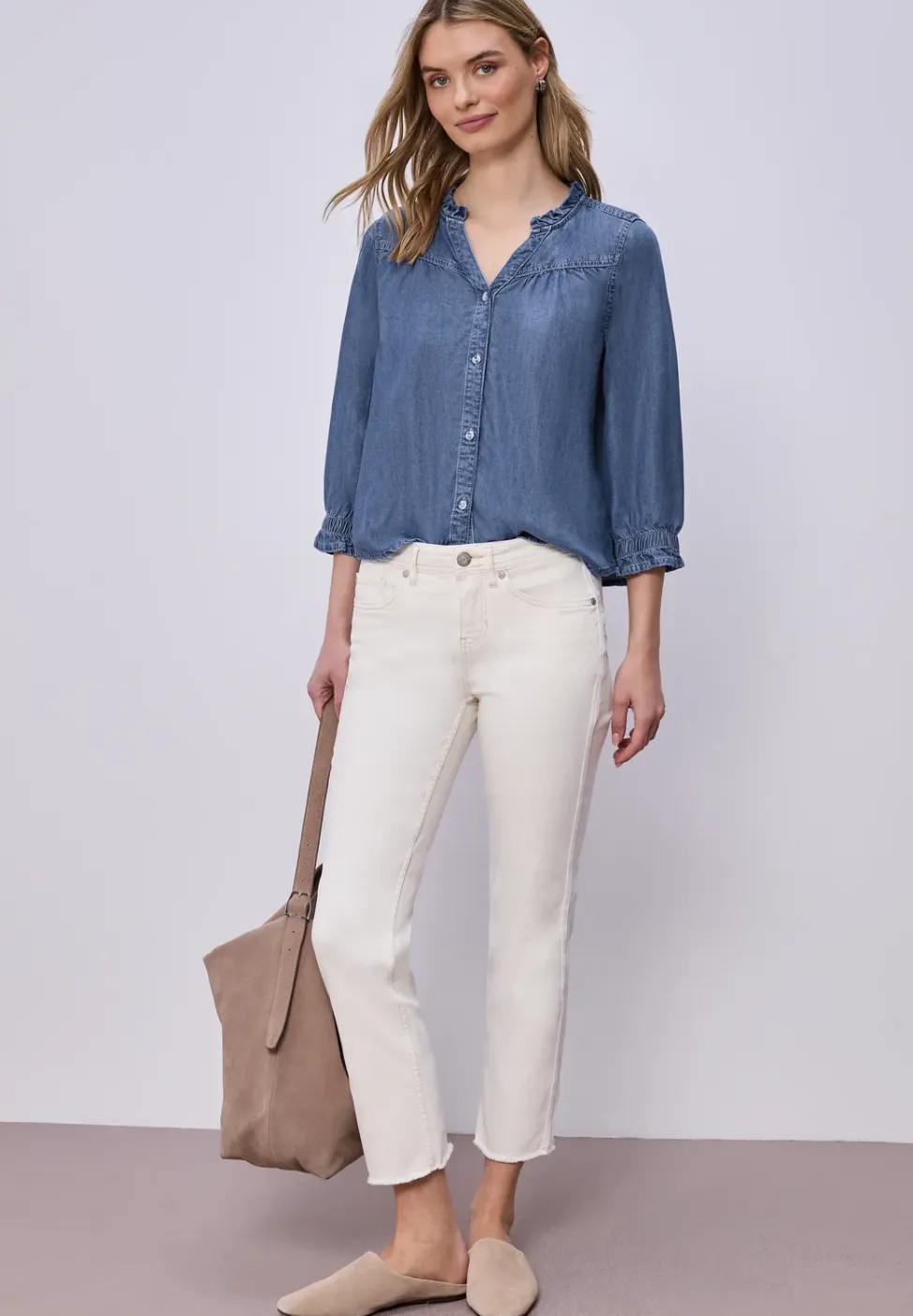 Blouse met 3/4 mouwen en ruches