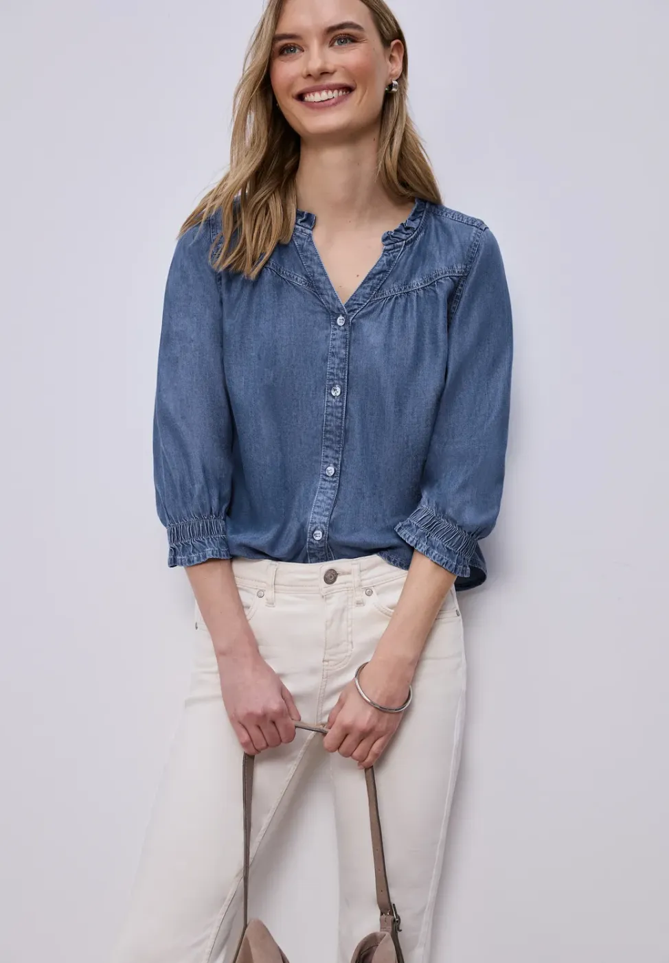 Blouse met 3/4 mouwen en ruches