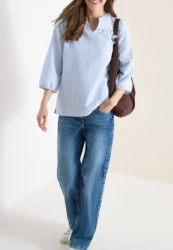blouse met 3/4 mouwen in seersucker kwaliteit