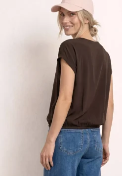 Blouse met overhangende schouders en getapete details