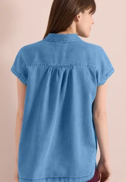 Blouse met overhangende schouders in denimlook