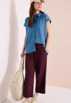 Blouse met overhangende schouders in denimlook
