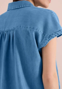 Blouse met overhangende schouders in denimlook