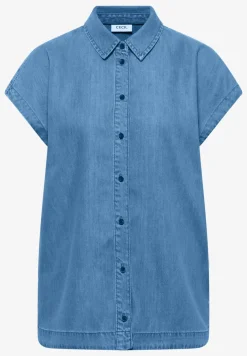 Blouse met overhangende schouders in denimlook