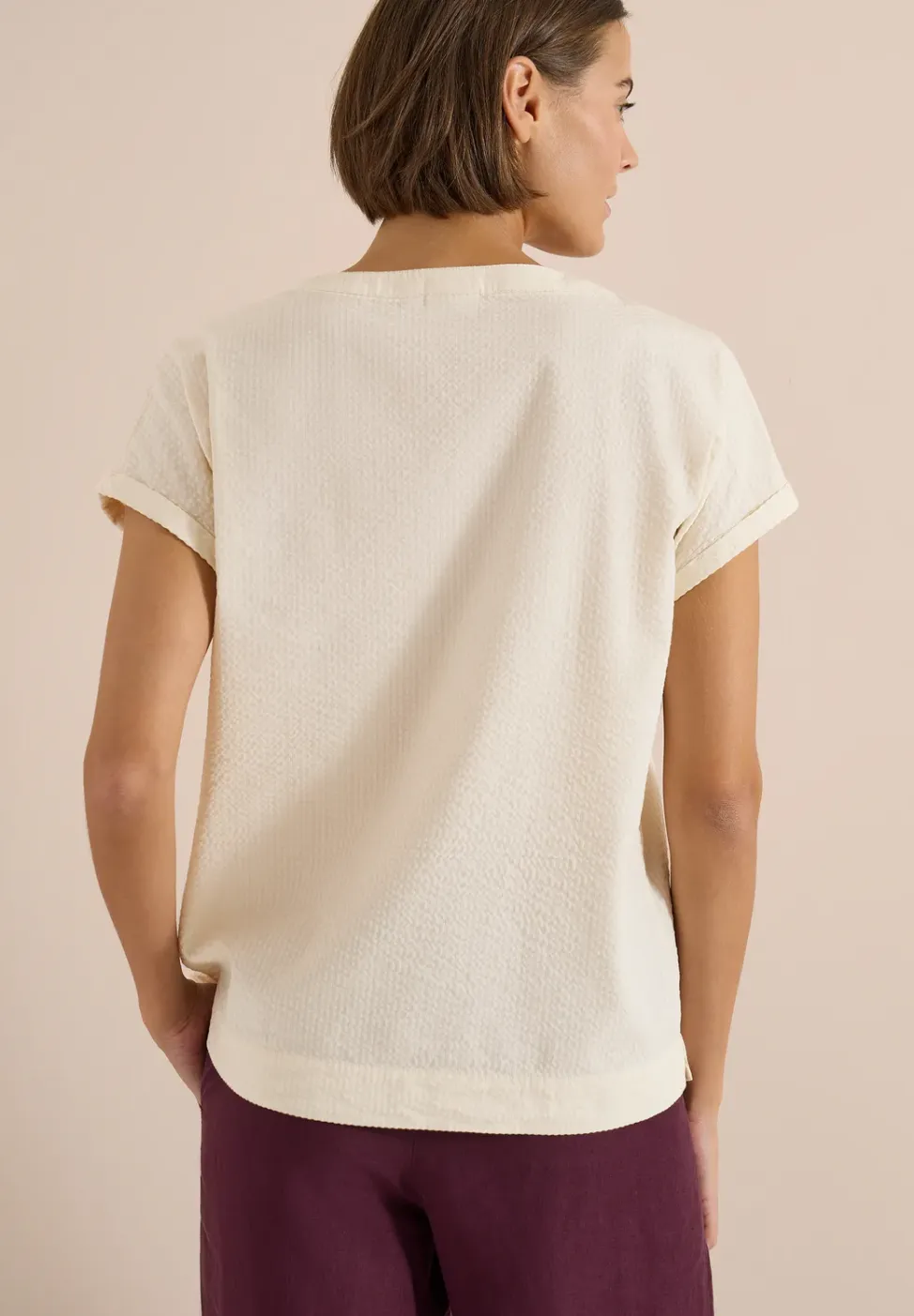 Blouse met overhangende schouders in seersucker kwaliteit