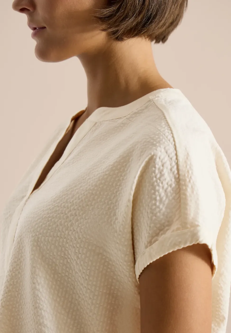 Blouse met overhangende schouders in seersucker kwaliteit