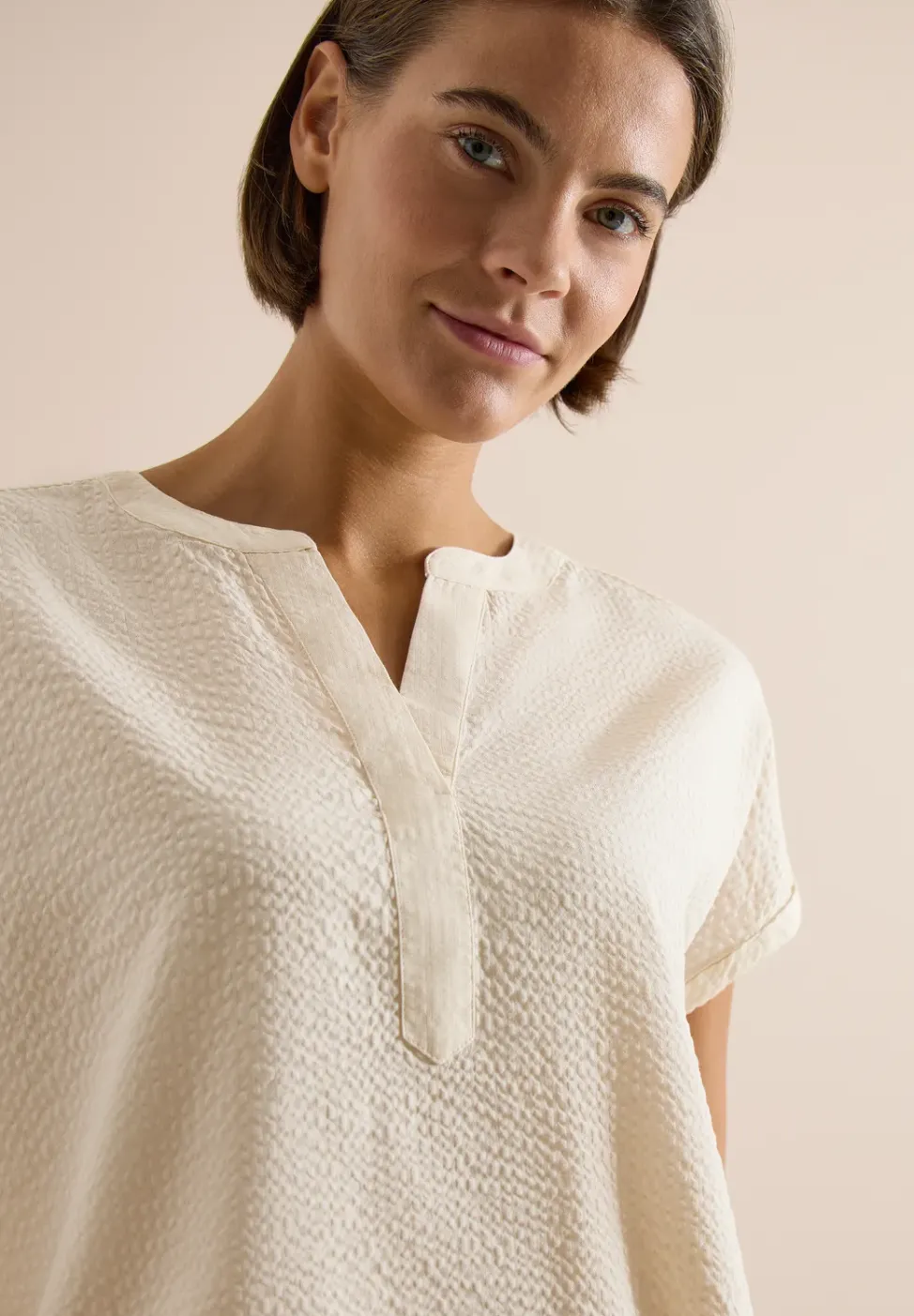 Blouse met overhangende schouders in seersucker kwaliteit