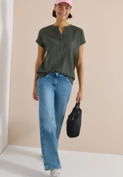 Blouse met overhangende schouders in seersucker kwaliteit