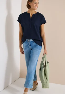 Blouse met overhangende schouders in seersucker kwaliteit