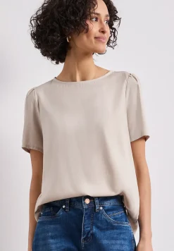 Blouse met ronde hals en korte pofmouwen