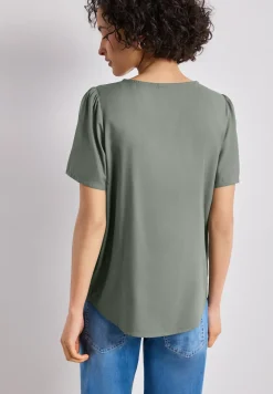 Blouse met ronde hals en korte pofmouwen