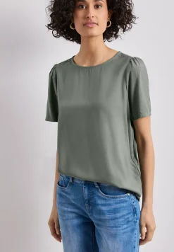 Blouse met ronde hals en korte pofmouwen