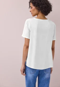 Blouse met ronde hals en korte pofmouwen