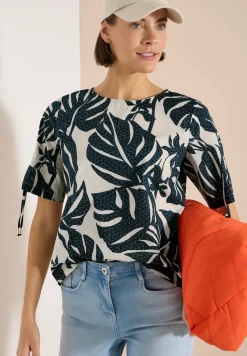 Blouse met ronde hals en rimpels