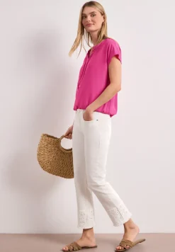 Blouseshirt met gespleten hals en smokdetail