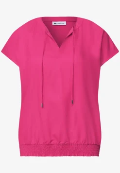 Blouseshirt met gespleten hals en smokdetail