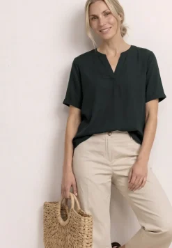 Blouseshirt in effen kleur met gespleten hals