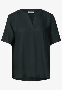 Blouseshirt in effen kleur met gespleten hals