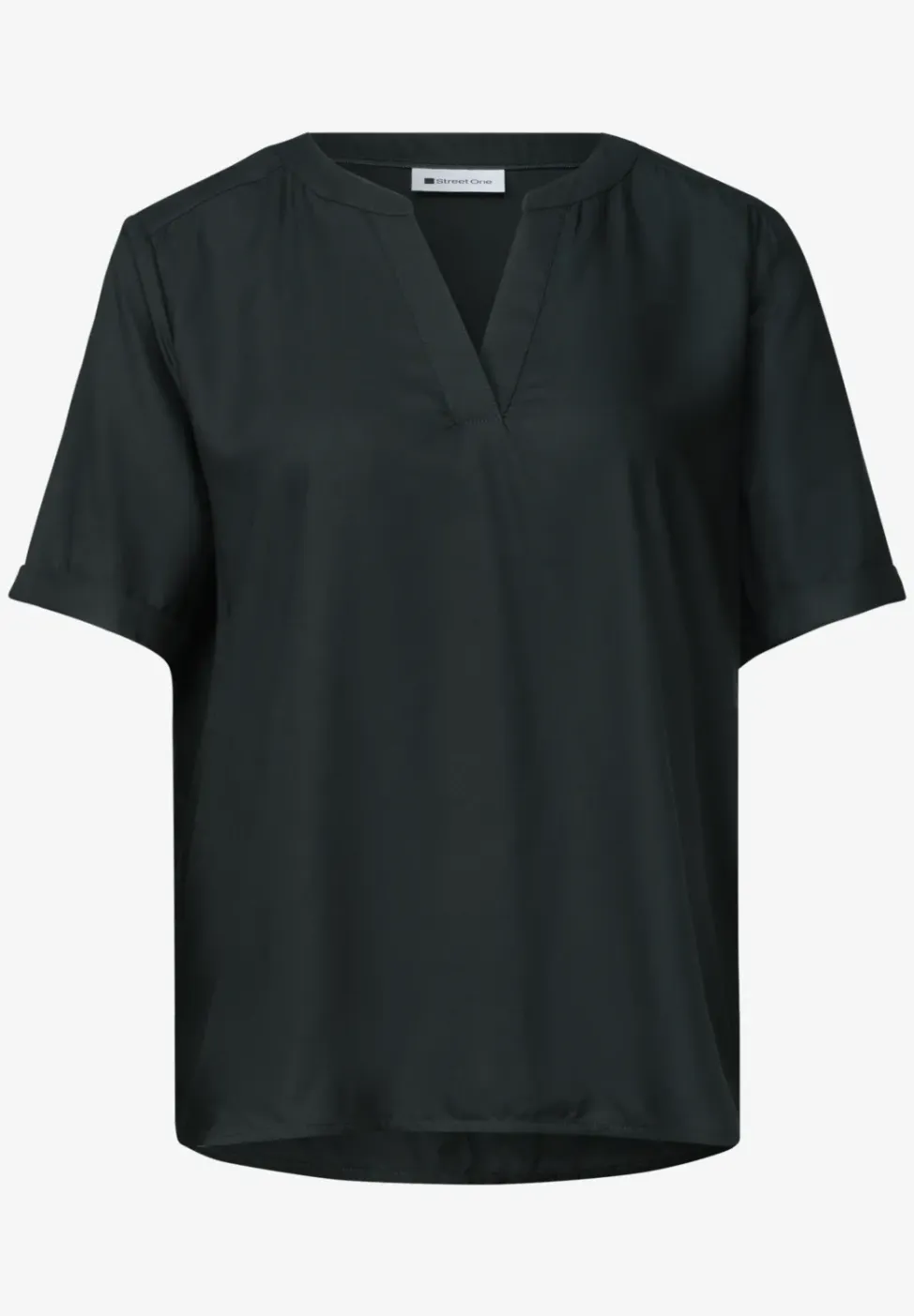 Blouseshirt in effen kleur met gespleten hals