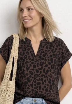 Blouseshirt met gespleten hals en leopatroon