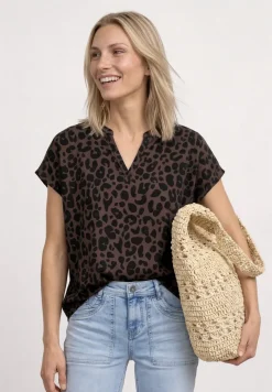 Blouseshirt met gespleten hals en leopatroon