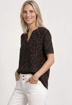 Blouse shirt met gespleten hals en print