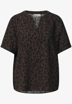 Blouse shirt met gespleten hals en print