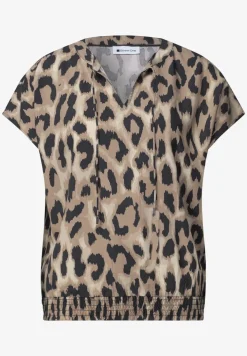 Blouseshirt met gespleten hals en smokdetail